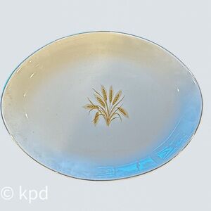 Wheat Sheaf Oval Serving Tray USA Pottery Silver Trim 1950s